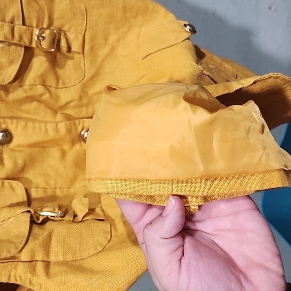 SANDRO Sportswear Yellow Safari Vest Jacket Multi Pocket Linen Cotton Sz XL - Picture 4 of 11